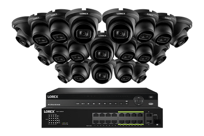 Lorex 4K (32 Camera Capable) 8TB Wired NVR System with Nocturnal 3 20 Black Smart IP Dome Cameras Featuring Listen-In Audio and 30FPS Recording