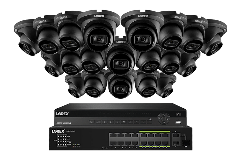Lorex 4K (32 Camera Capable) 8TB Wired NVR System with Nocturnal 3 20 Black Smart IP Dome Cameras Featuring Listen-In Audio and 30FPS Recording