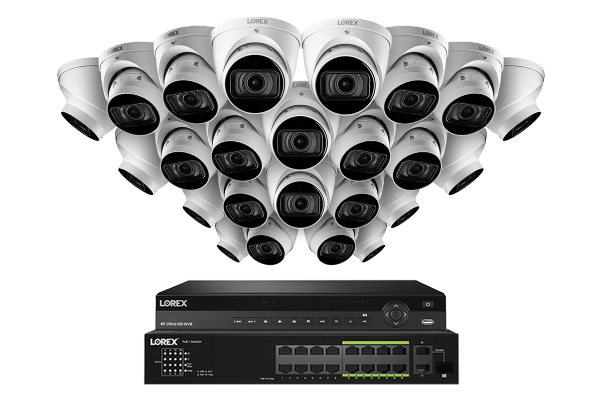 Lorex 4K (32 Camera Capable) 8TB Wired NVR System with Nocturnal 3 Smart IP Dome Cameras Featuring Motorized Varifocal Lens and 30FPS Recording