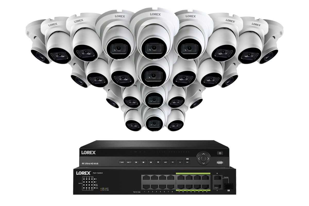 Lorex Fusion (4K 32-Camera Capable) 8TB NVR System with Bullet Cameras featuring Listen-In Audio - White 24