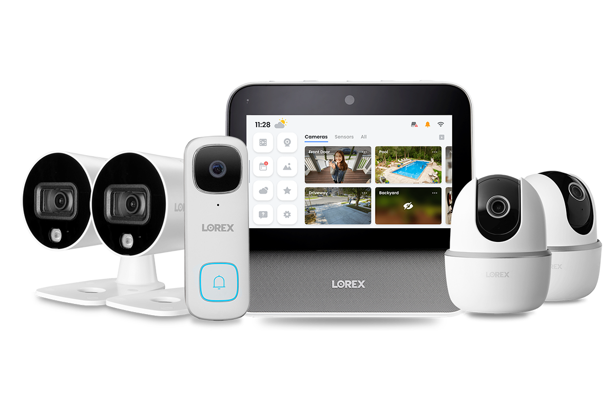 Lorex Smart Home Security Center with 2 Outdoor Cameras, 2 2K Pan-Tilt Indoor Cameras and 2K Doorbell