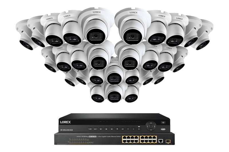 Lorex 4K (32 Camera Capable) 8TB Wired NVR System with Nocturnal 3 Smart IP Dome Cameras Featuring Listen-In Audio and 30FPS Recording