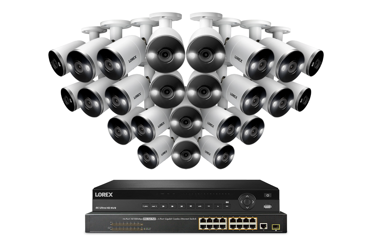 Lorex 4K (32 Camera Capable) 8TB Wired NVR System with Active Deterrence Bullet Security Cameras