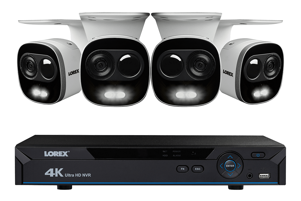 4K Ultra HD IP Camera System with 4 Active Deterrence Security Cameras, 130ft Night Vision