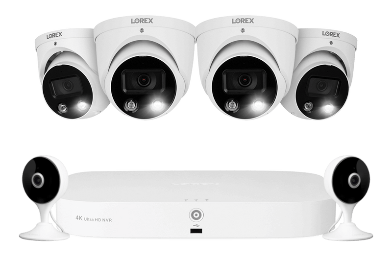 Lorex Fusion 4K 8-Channel 2TB Wired NVR System with Four 4K IP Dome Cameras + Two 2K Wi-Fi Indoor Cameras