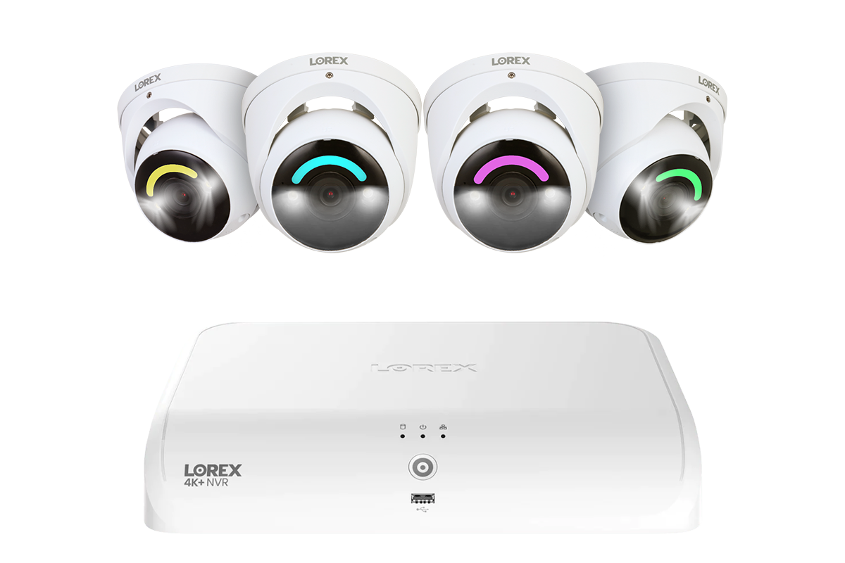 Lorex 4K Fusion 2TB Wired NVR System with Four 4K IP Dome Smart Security Lighting Cameras