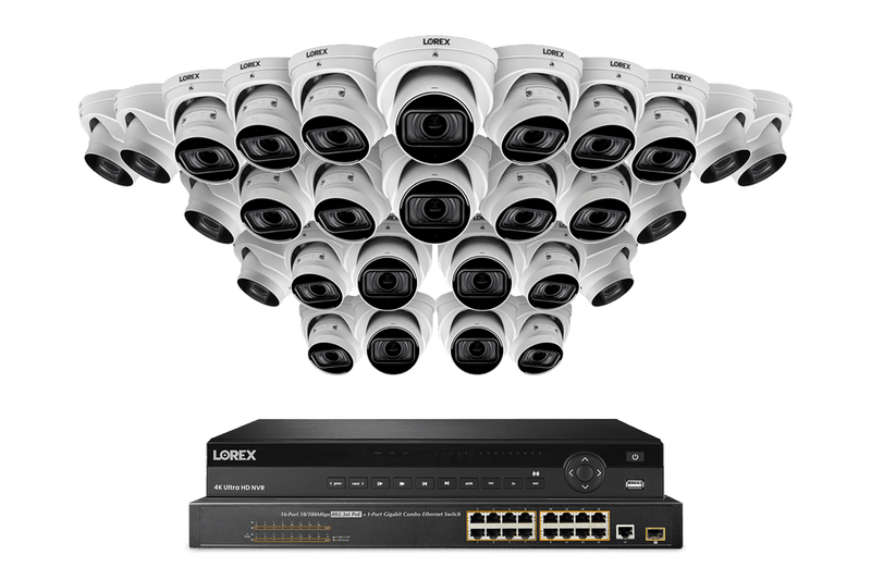 Lorex 4K 32-Channel 8TB Wired NVR System with Nocturnal 4 Smart IP Dome Cameras Featuring Motorized Varifocal Lens, Listen-In Audio and 30FPS Recording