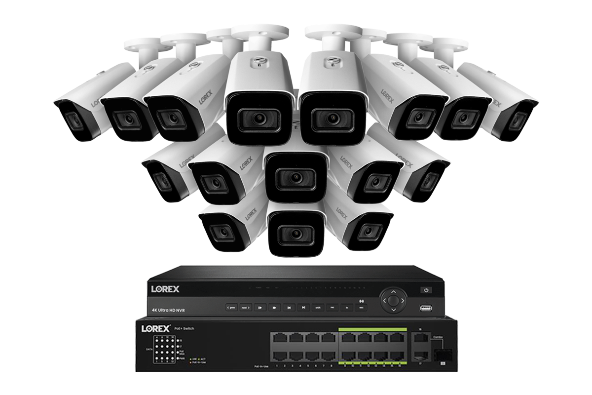 Lorex 4K (32 Camera Capable) 8TB Wired NVR System with Nocturnal 3 Smart IP Bullet Cameras Featuring Listen-In Audio and 30FPS Recording