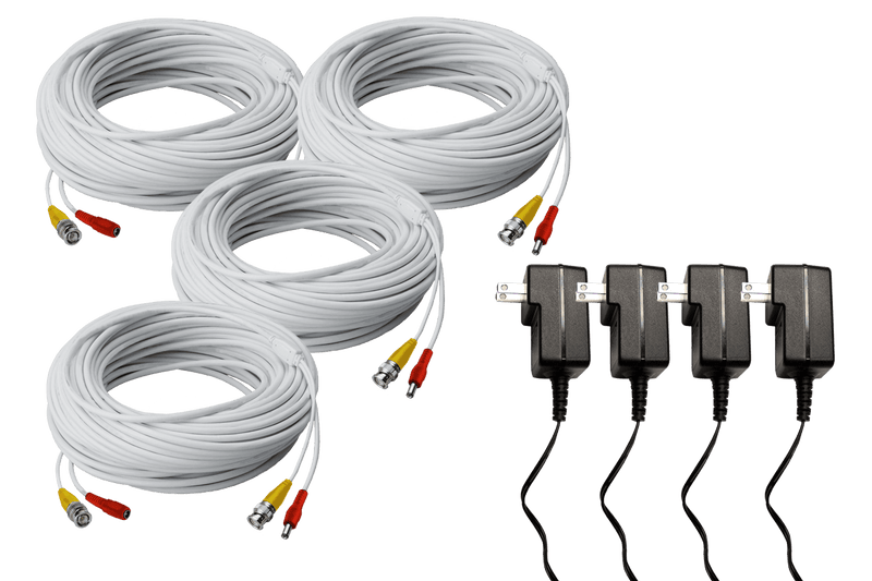120FT high performance BNC Video/Power Cable & 12V Power Adapter for Lorex security camera systems (4-pack)