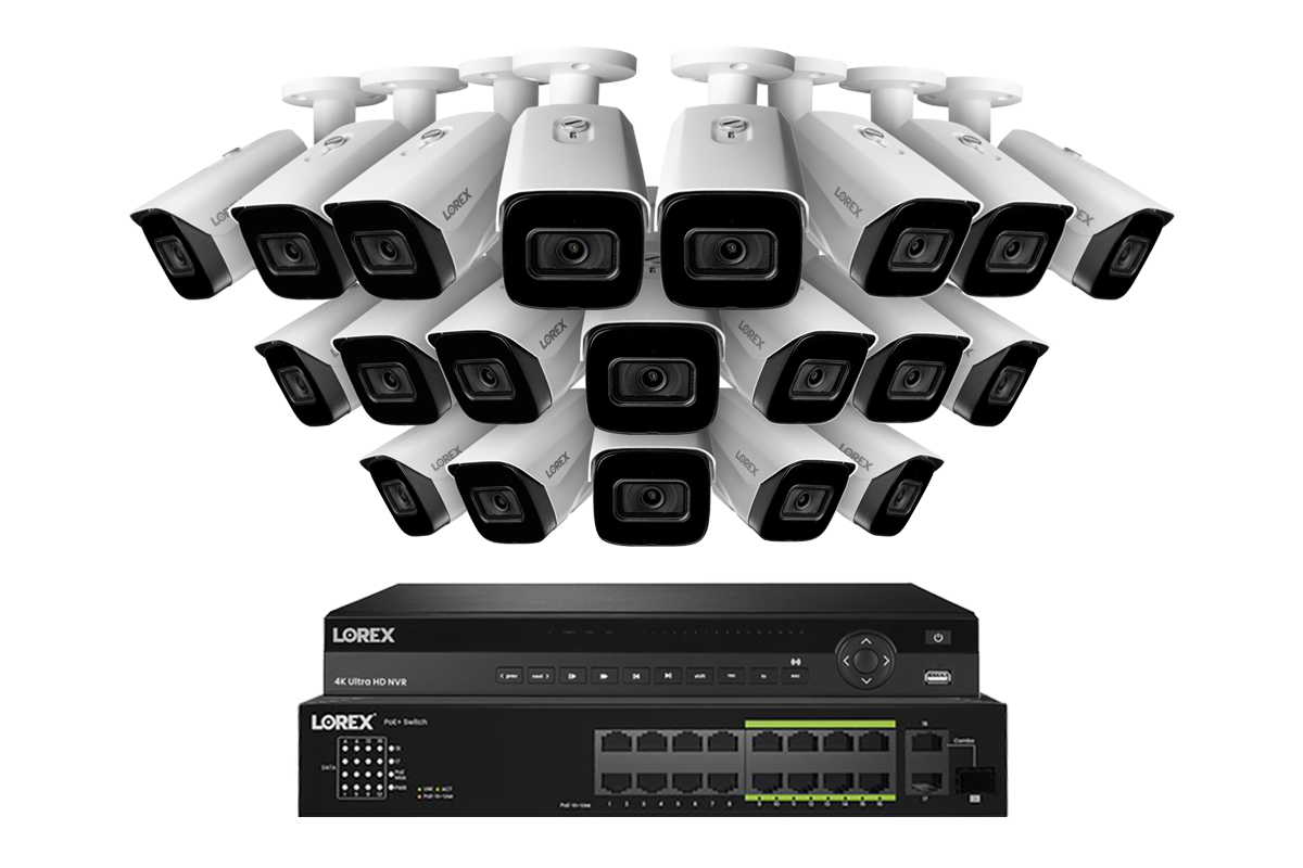 Lorex 4K (32 Camera Capable) 8TB Wired NVR System with Nocturnal 3 Smart IP Bullet Cameras Featuring Listen-In Audio and 30FPS Recording