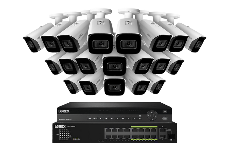 Lorex 4K (32 Camera Capable) 8TB Wired NVR System with Nocturnal 3 Smart IP Bullet Cameras Featuring Listen-In Audio and 30FPS Recording