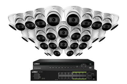 Lorex 4K (32 Camera Capable) 8TB Wired NVR System with Nocturnal 3 Smart IP Dome Cameras Featuring Motorized Varifocal Lens and 30FPS Recording