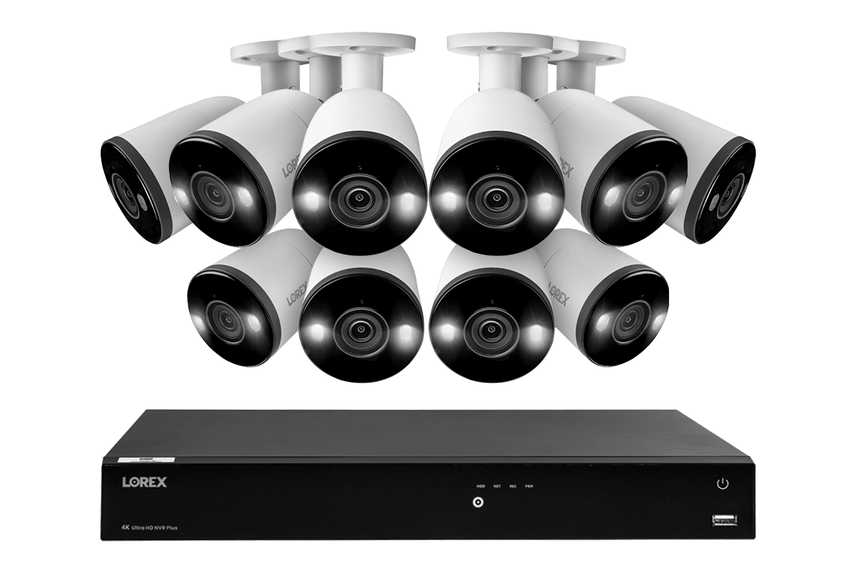 Lorex Fusion 4K (16 Camera Capable) 4TB Wired NVR System with Bullet Cameras Featuring Smart Deterrence and Two-Way Talk