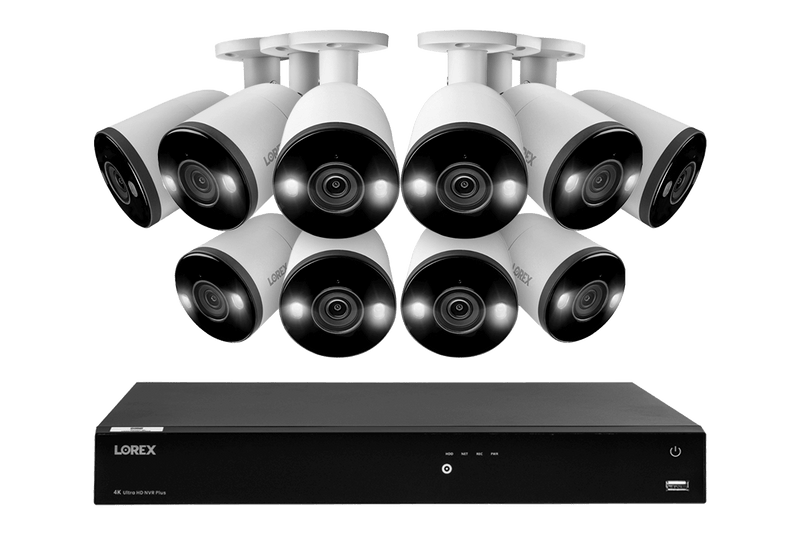 Lorex Fusion 4K (16 Camera Capable) 4TB Wired NVR System with Bullet Cameras Featuring Smart Deterrence and Two-Way Talk