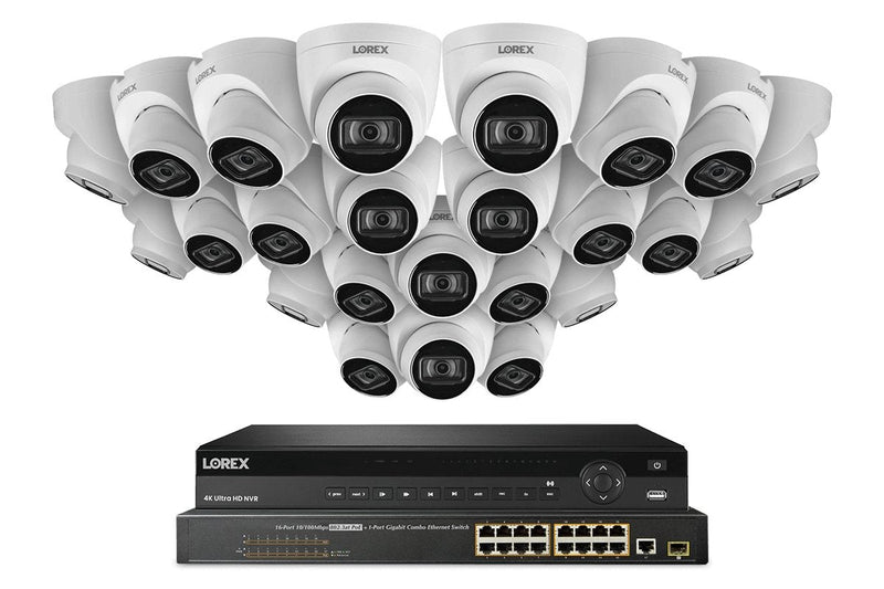 Lorex 4K (32 Camera Capable) 8TB Wired NVR System with IP Dome Cameras Featuring Listen-In Audio
