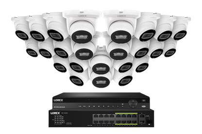Lorex Pro Series 4K 32 Camera Capable 8TB Wired NVR System with 4MP (2K) A4 IP Turret Cameras - White 24