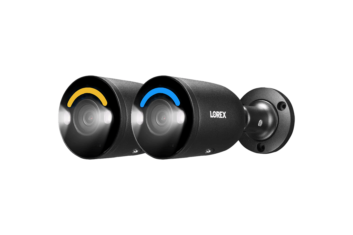 Lorex 4K Smart Security Lighting Deterrence Bullet AI PoE IP Wired Cameras - Black (Two Pack)