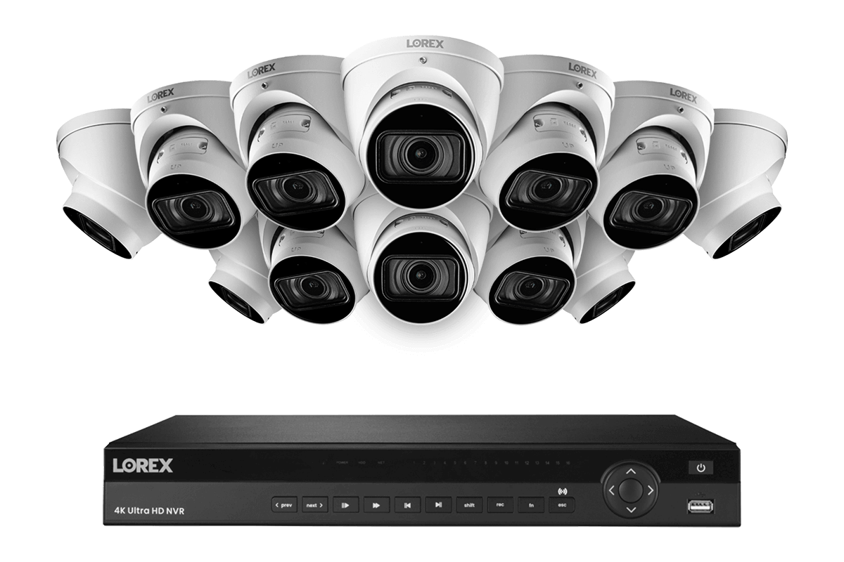 16-Channel Nocturnal NVR System with Twelve 4K (8MP) Smart IP Optical Zoom Dome Security Cameras with Real-Time 30FPS Recording and Listen-in Audio