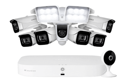 Lorex Fusion 4K 8-Channel 2TB Wired NVR System with Six 4K IP Cameras + 2K Indoor Wi-Fi Security Camera and Wi-Fi Floodlight Camera