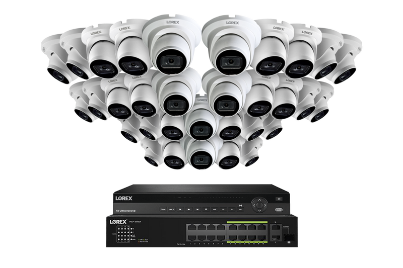 Lorex 4K (32 Camera Capable) 8TB Wired NVR System with Nocturnal 3 Smart IP Dome Cameras Featuring Listen-In Audio and 30FPS Recording