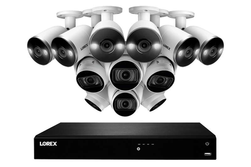 16-Channel 4K Fusion NVR System with 6 Smart Deterrence Bullet and 6 Motorized Varifocal Smart Dome IP Cameras