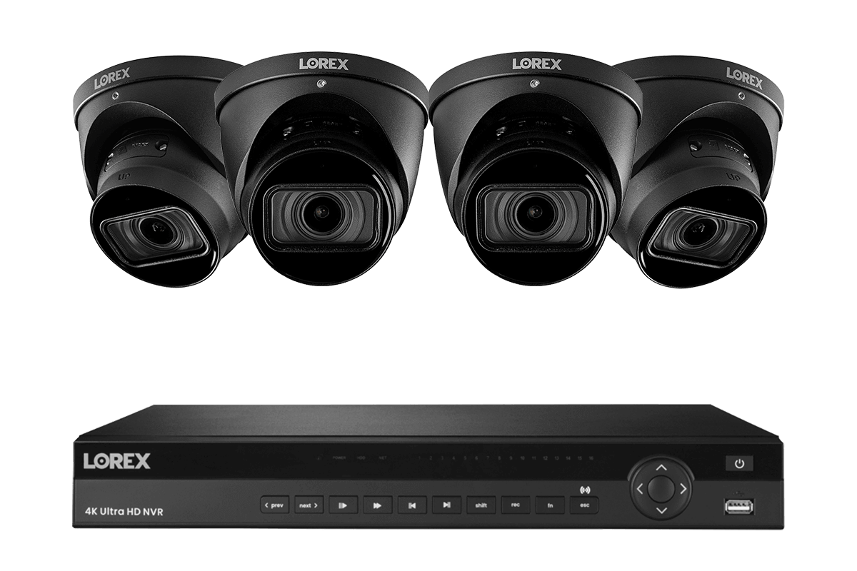 16-Channel Nocturnal NVR System with Four 4K (8MP) Smart IP Optical Zoom Dome Security Cameras with Real-Time 30FPS Recording and Listen-in Audio
