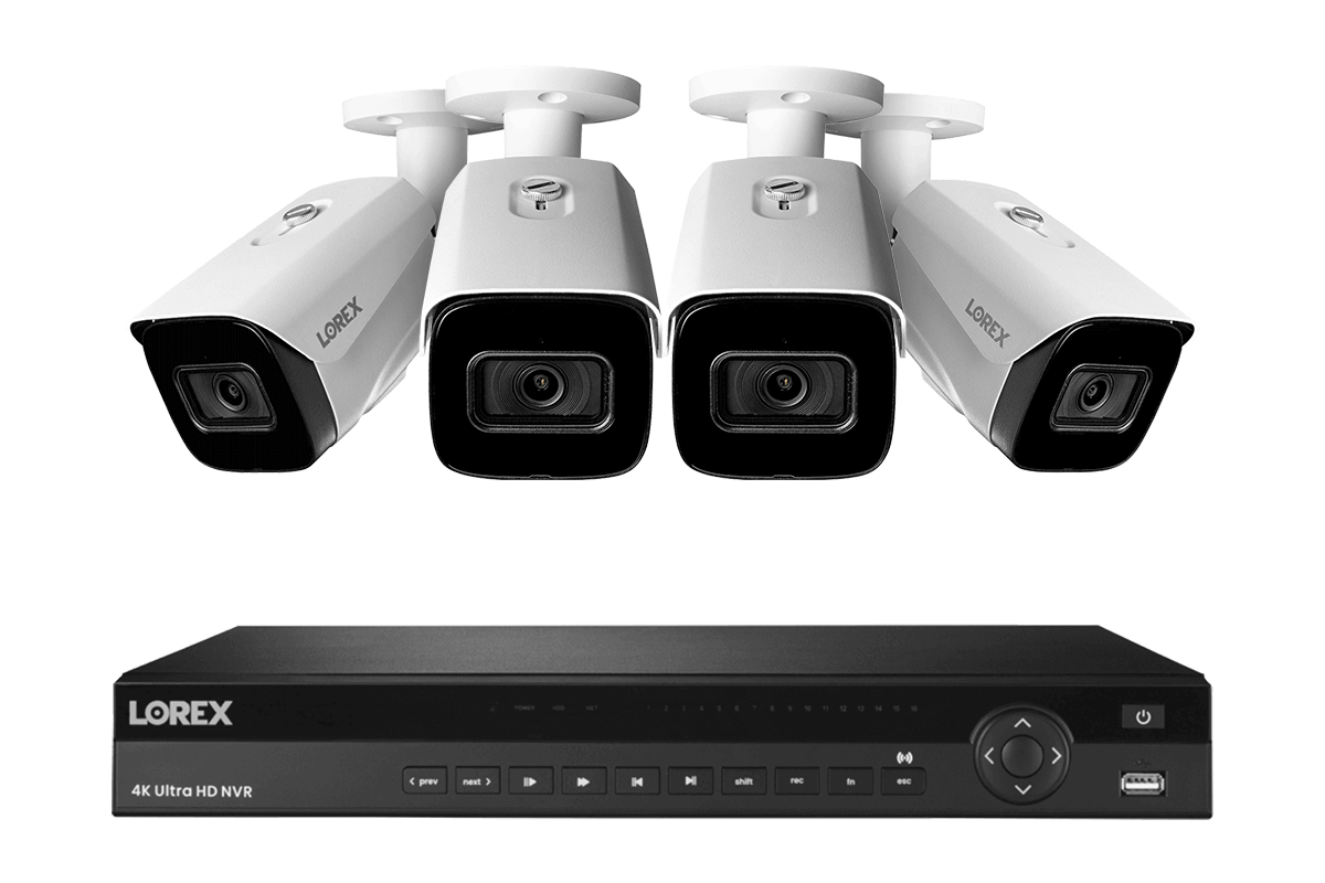 Lorex 4K (16 Camera Capable) 4TB Wired NVR System with Nocturnal 3 Smart IP Bullet Cameras with Listen-In Audio and 30FPS