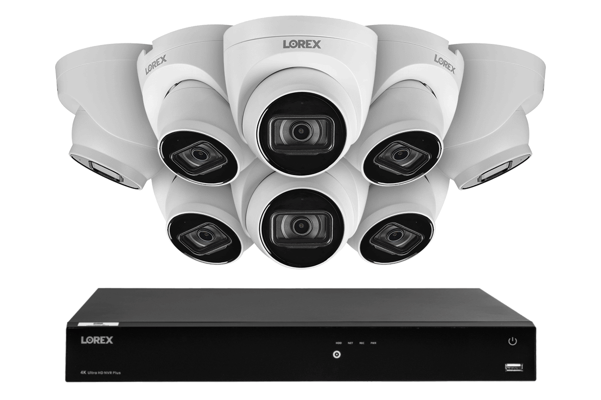 Lorex Fusion 4K (16 Camera Capable) 4TB Wired NVR System with IP Dome Cameras featuring Listen-In Audio