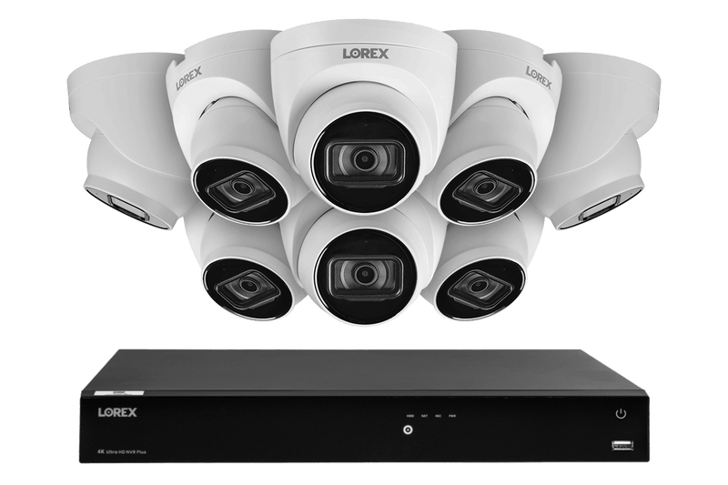 Lorex Fusion 4K (16 Camera Capable) 4TB Wired NVR System with IP Dome Cameras featuring Listen-In Audio