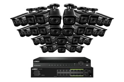 Lorex 4K (32 Camera Capable) 8TB Wired NVR System with Nocturnal 3 32 Black Smart IP Bullet Cameras Featuring Motorized Varifocal Lens and 30FPS Recording