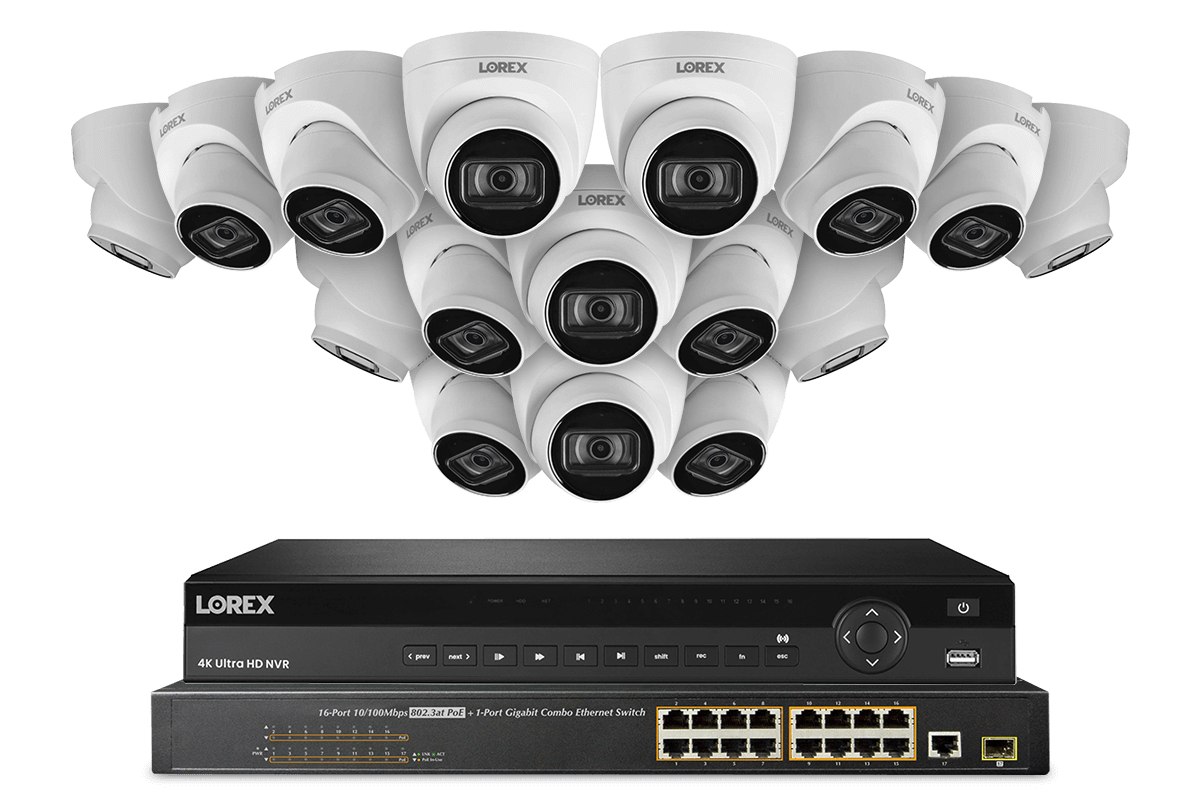 Lorex 4K (32 Camera Capable) 8TB Wired NVR System with IP Dome Cameras Featuring Listen-In Audio