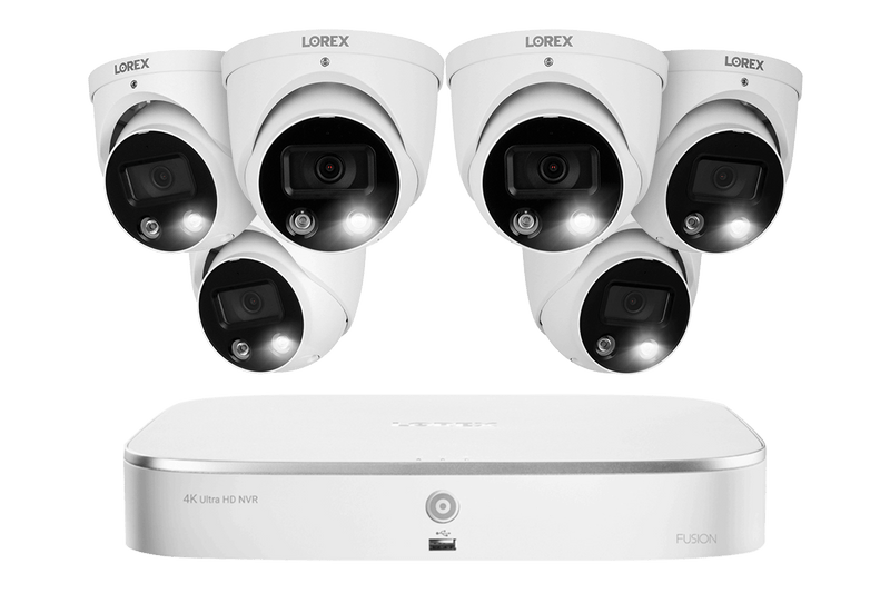 Lorex Fusion 4K 16-Channel (8 Wired + 8 Wi-Fi) 2TB NVR System with Dome Cameras Featuring Smart Deterrence and 2-Way Audio