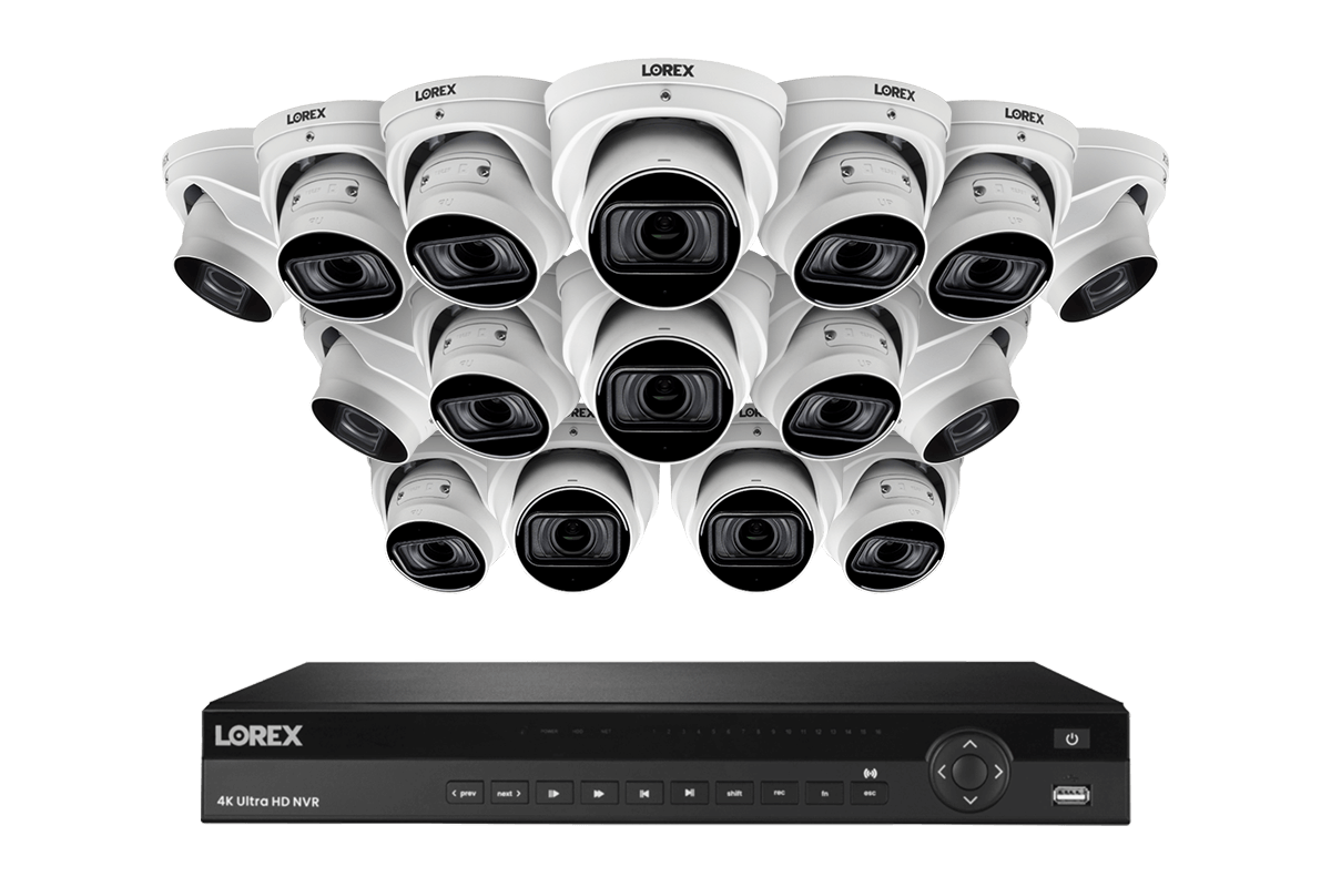 Lorex 4K (16 Camera Capable) 4TB Wired NVR System with Nocturnal 3 Smart IP Dome Cameras with Listen-in Audio and Motorized Varifocal Lenses - White 16