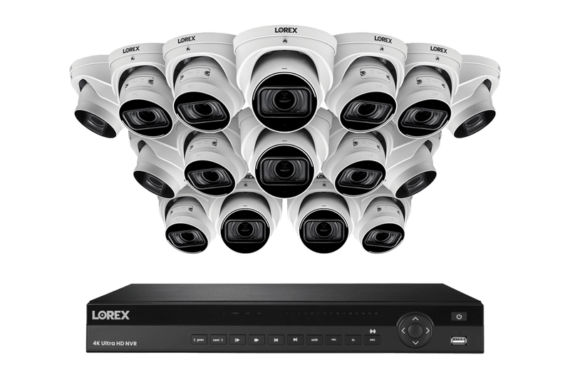 Lorex 4K (16 Camera Capable) 4TB Wired NVR System with Nocturnal 3 Smart IP Dome Cameras with Listen-in Audio and Motorized Varifocal Lenses - White 16