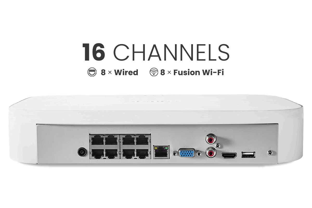 Lorex Fusion NVR with A10 (A Series) IP Dome Cameras - 4K 16-Camera Capable (8 Wired + 8 Wi-Fi Fusion) 2TB Wired System