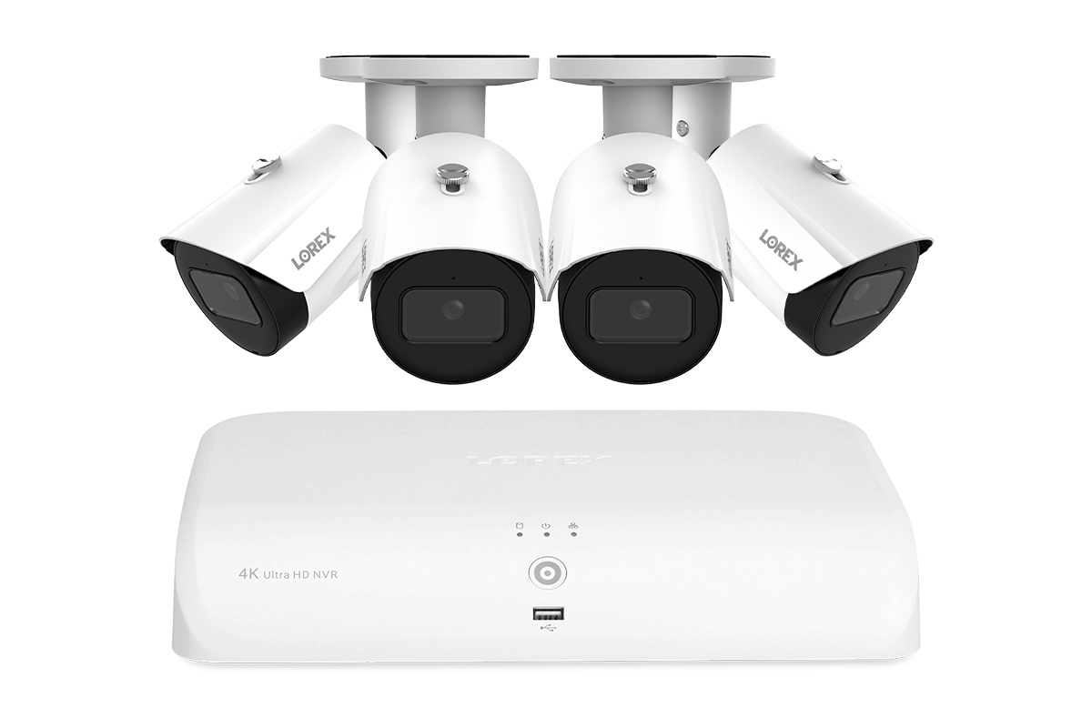Lorex Fusion NVR with 4 A20 (Aurora Series) IP Bullet Cameras - 4K 16-Channel 2TB Wired System