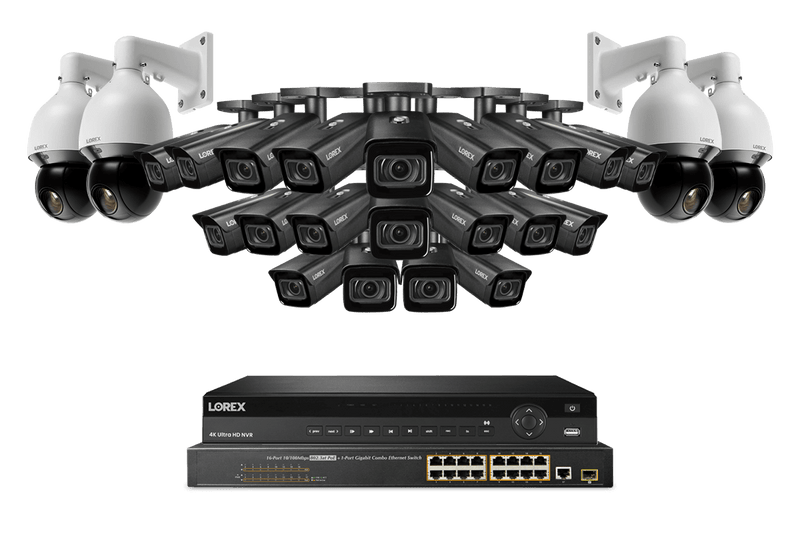 Lorex Nocturnal 4 4K (32 Camera Capable) 8TB NVR System with 20 Smart IP Bullet Cameras and 4 Pan Tilt Zoom IP Cameras - Black