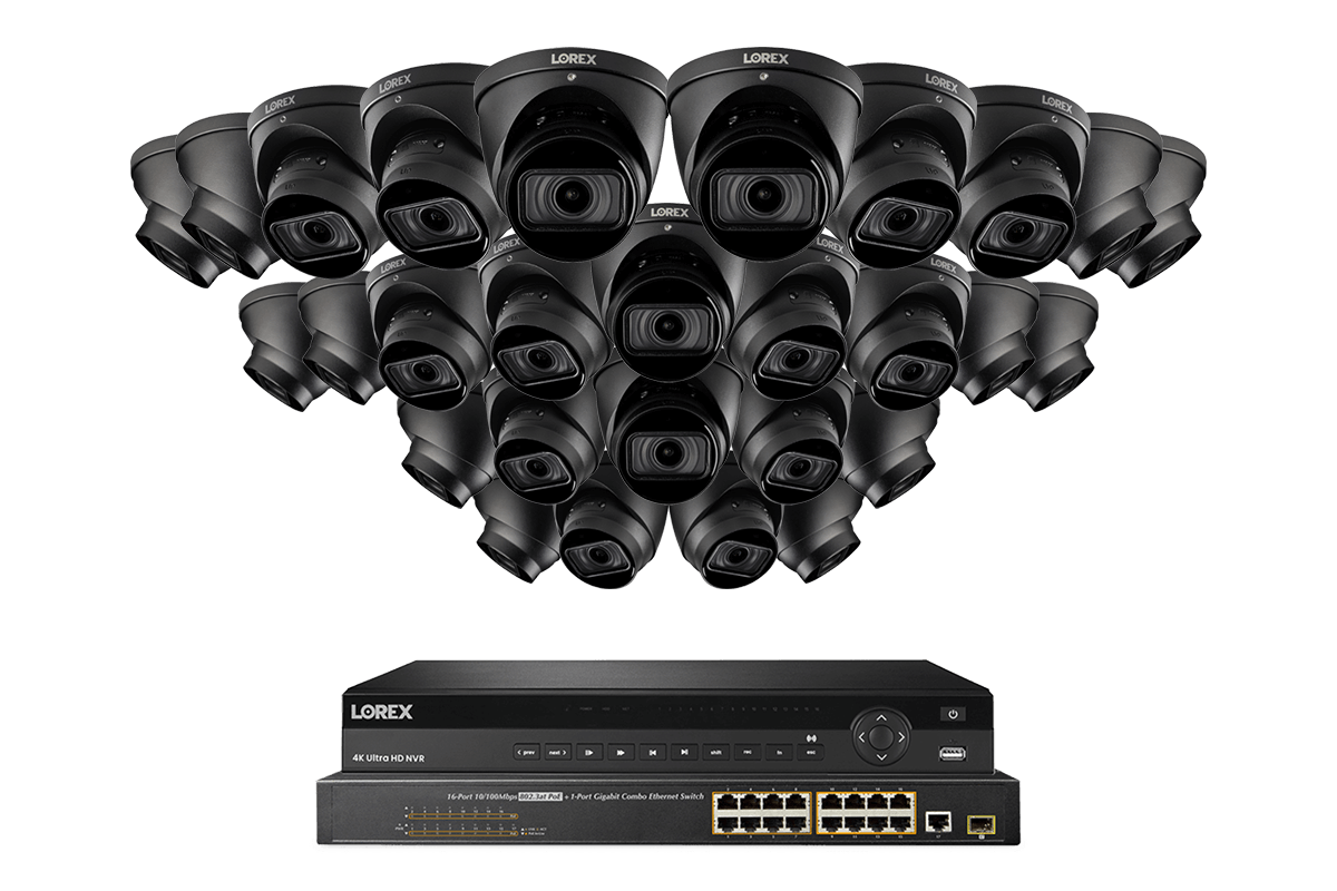 32-Channel Nocturnal NVR System with Twenty-Eight 4K (8MP) Smart IP Optical Zoom Dome Security Cameras with Real-Time 30FPS Recording and Listen-in Audio