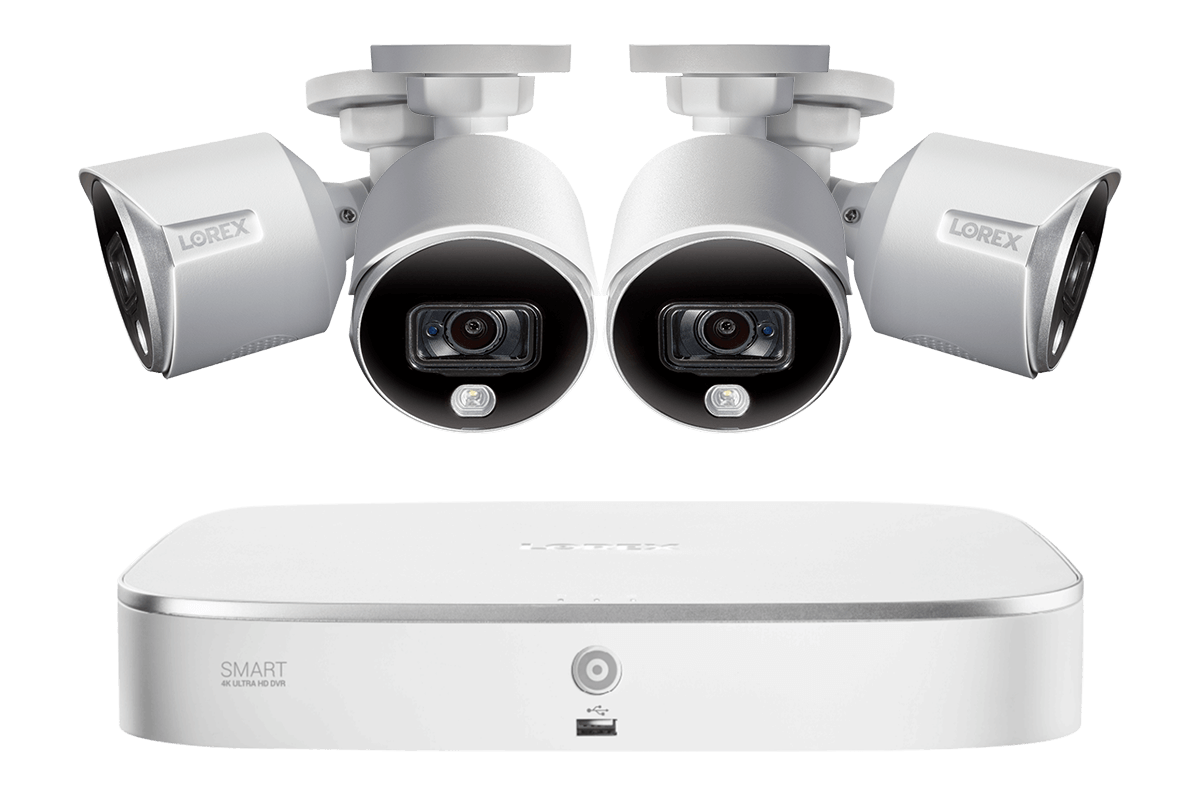 4K Ultra HD Security System with Four 4K (8MP) Active Deterrence Cameras featuring Smart Motion Detection and Smart Home Voice Control