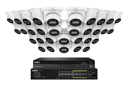 Lorex Pro Series 4K 32 Camera Capable 8TB Wired NVR System with 4MP (2K) A4 IP Turret Cameras - White 32