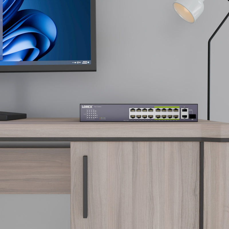 Lorex 16-Port Ethernet PoE+ Unmanaged Switch with 8-Port Long Range PoE+ and 250W PoE Budget