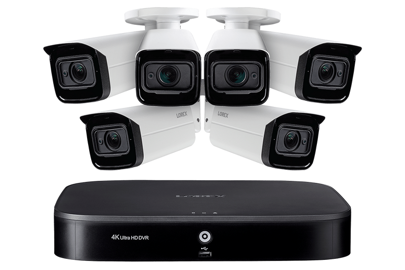 4K Ultra HD Home Surveillance System with 6 Motorized Varifocal 4x Optical Zoom Lens Security Cameras