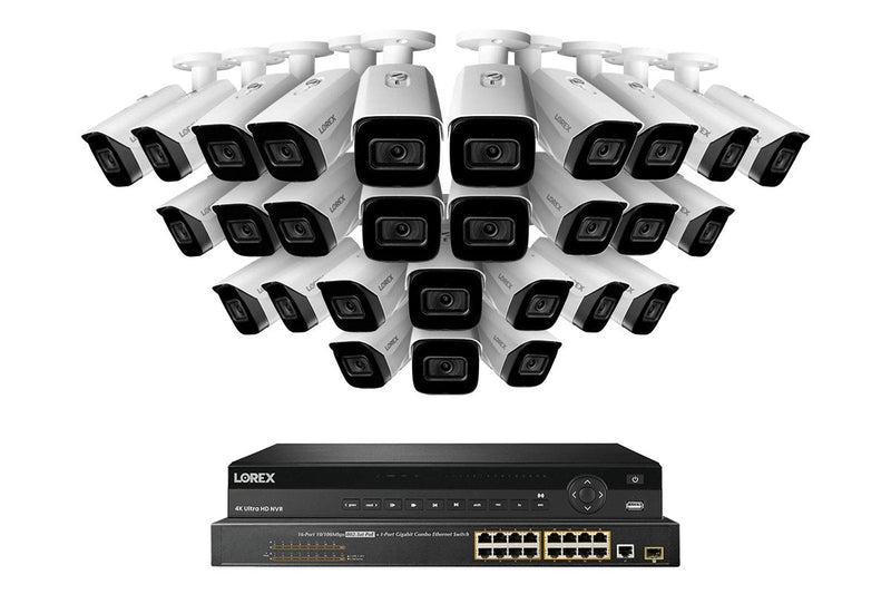 Lorex 4K (32 Camera Capable) 8TB Wired NVR System with Nocturnal 3 Smart IP Bullet Cameras Featuring Listen-In Audio and 30FPS Recording