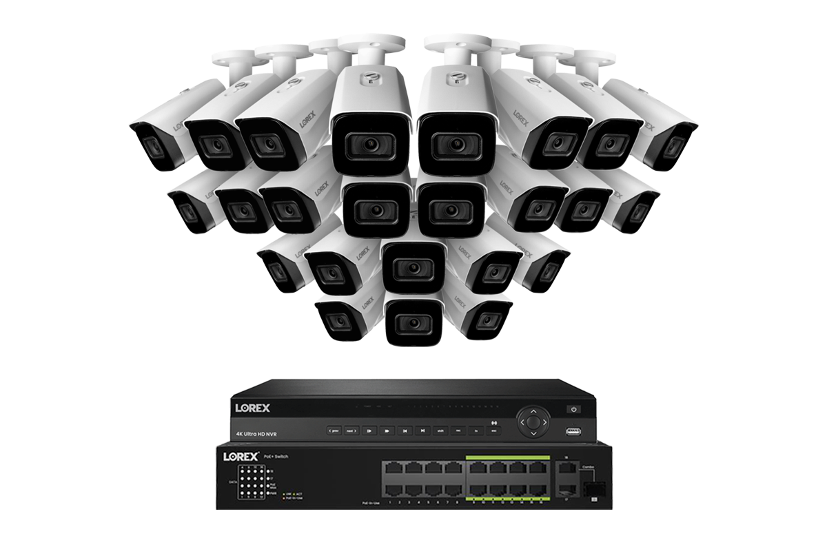 Lorex 4K (32 Camera Capable) 8TB Wired NVR System with Nocturnal 3 Smart IP Bullet Cameras Featuring Listen-In Audio and 30FPS Recording