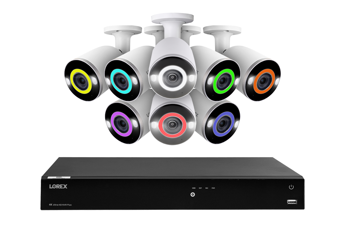 Lorex Fusion 4K (16 Camera Capable) 4TB Wired NVR System with 8 Bullet Camera Featuring Smart Security Lighting and 2-Way Audio