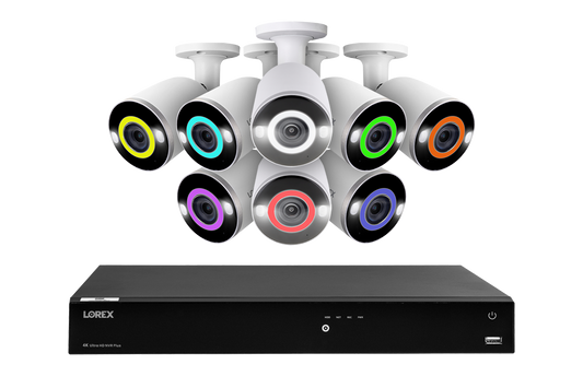 Lorex Fusion 4K (16 Camera Capable) 4TB Wired NVR System with 8 Bullet Camera Featuring Smart Security Lighting and 2-Way Audio