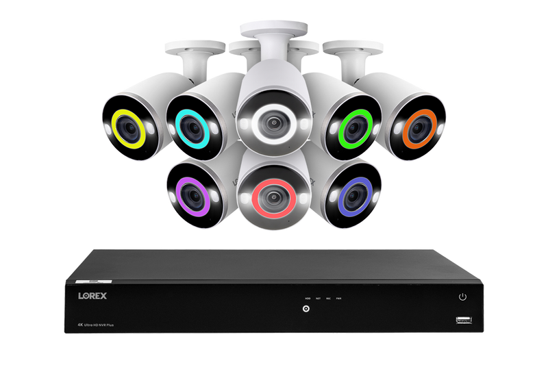 Lorex Fusion 4K (16 Camera Capable) 4TB Wired NVR System with 8 Bullet Camera Featuring Smart Security Lighting and 2-Way Audio