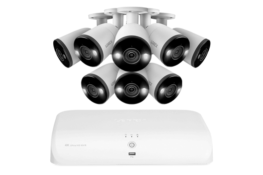 Lorex 4K 16 Camera Capable (8 Wired + 8 Fusion Wi-Fi ) 2TB Wired NVR System with Eight IP Smart Deterrence Bullet Cameras - Open Box