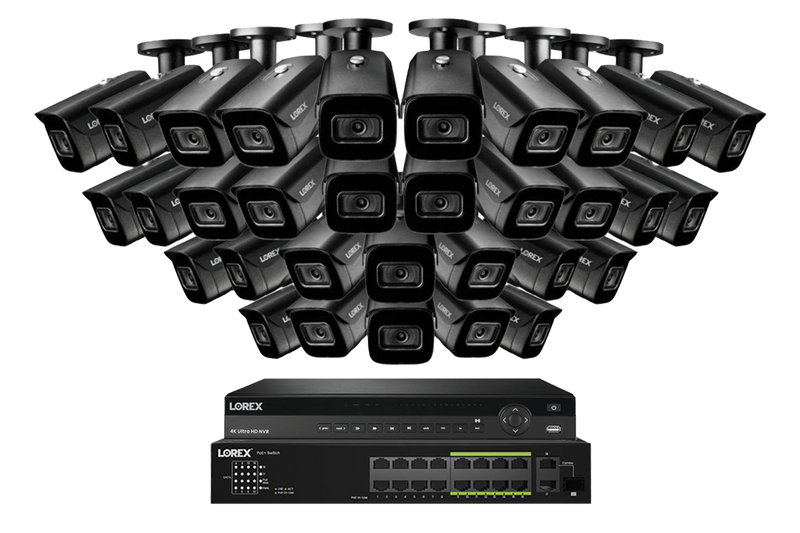 Lorex 4K (32 Camera Capable) 8TB Wired NVR System with Nocturnal 3 Smart IP Bullet Cameras Featuring Listen-In Audio and 30FPS Recording