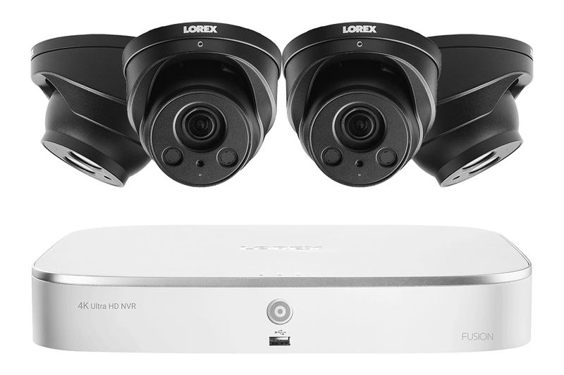 8-Channel 4K Nocturnal IP NVR System with Two 4K Metal Dome Cameras Featuring Audio and Two 4K Metal Dome Cameras Featuring 4x Optical Zoom